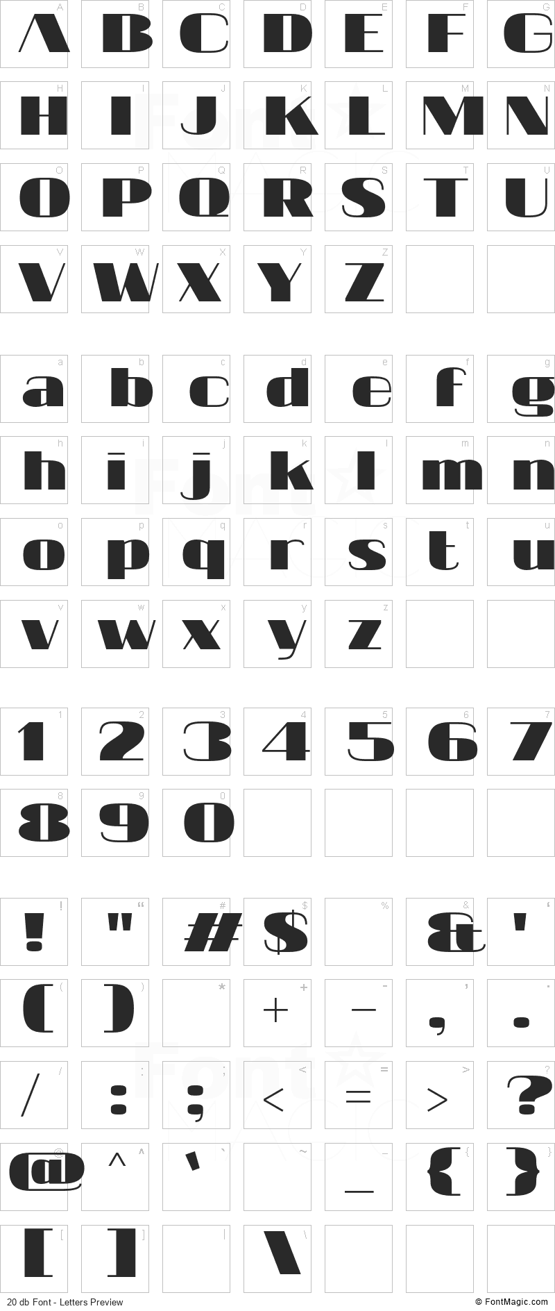 20 db Font - All Latters Preview Chart