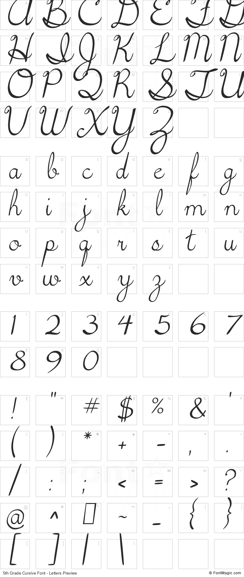 5th Grade Cursive Font - All Latters Preview Chart