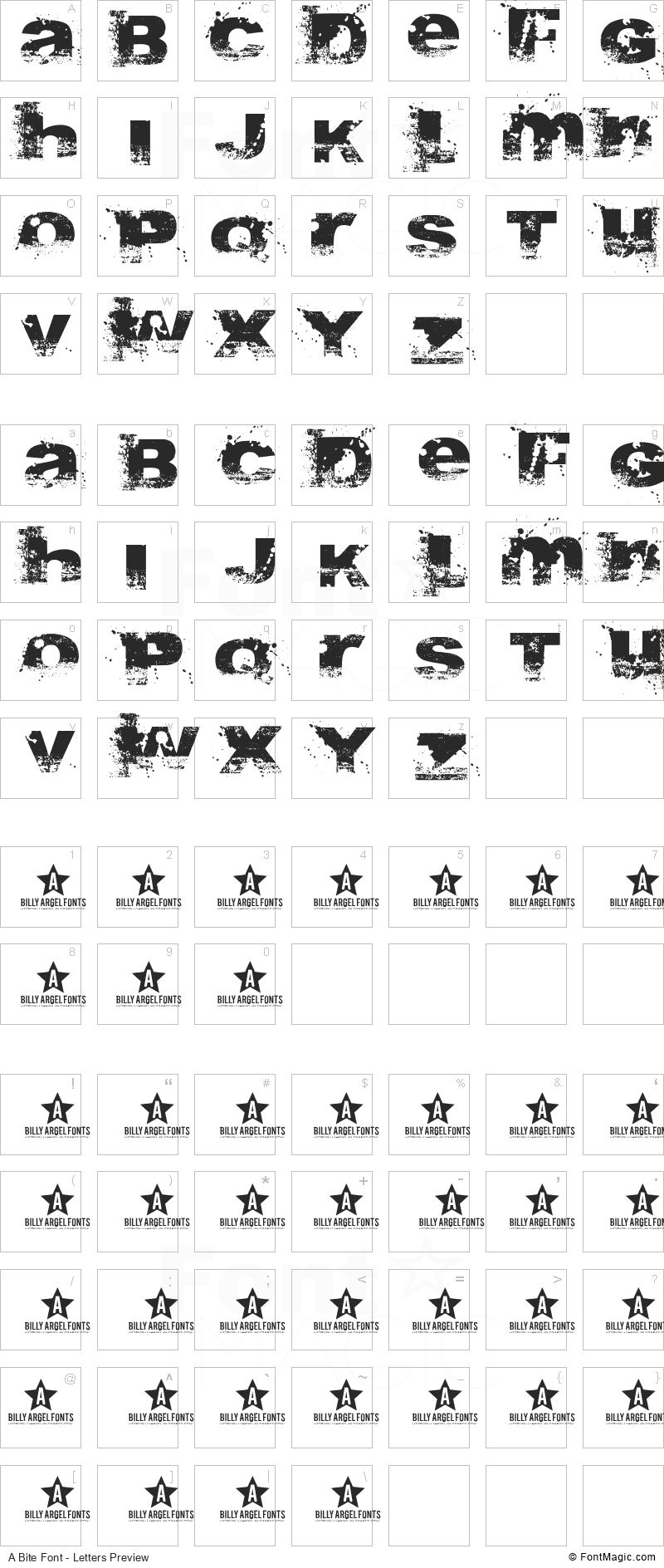 A Bite Font - All Latters Preview Chart