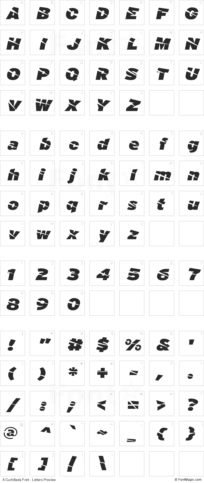 A Cuchillada Font - All Latters Preview Chart