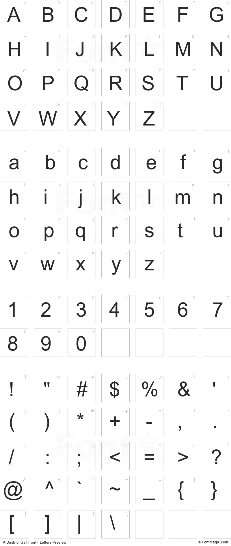 A Dash of Salt Font - All Latters Preview Chart