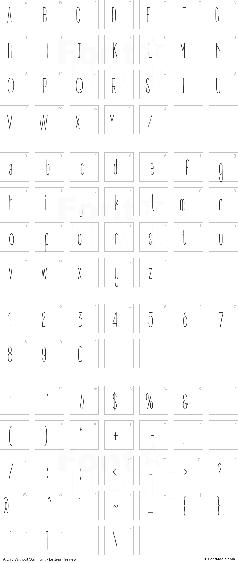 A Day Without Sun Font - All Latters Preview Chart