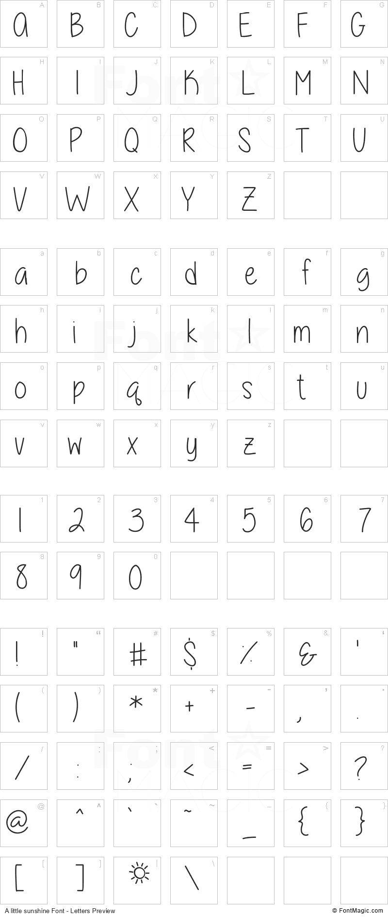 A little sunshine Font - All Latters Preview Chart