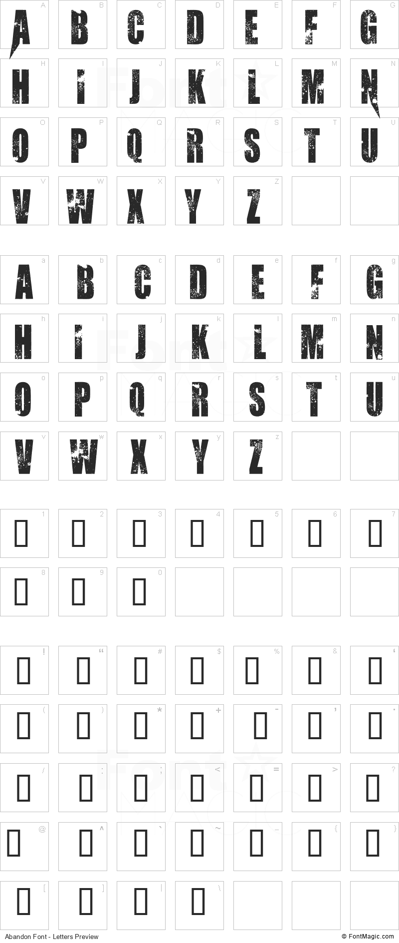 Abandon Font - All Latters Preview Chart