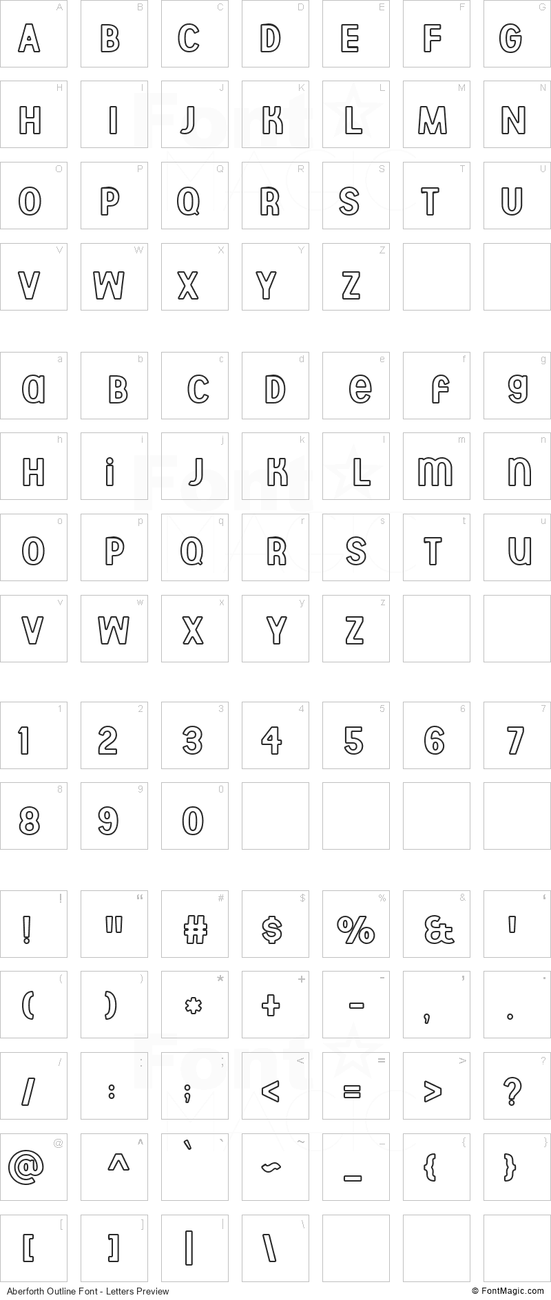 Aberforth Outline Font - All Latters Preview Chart
