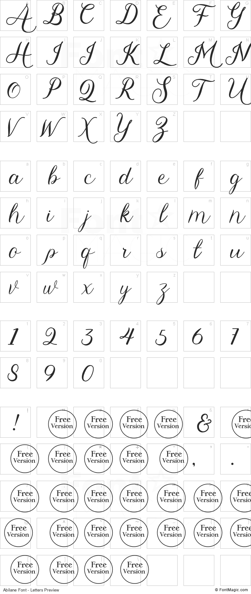 Abilane Font - All Latters Preview Chart