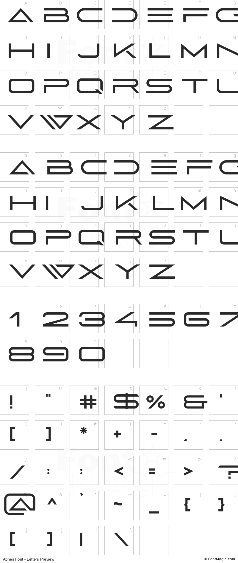 Abnes Font - All Latters Preview Chart