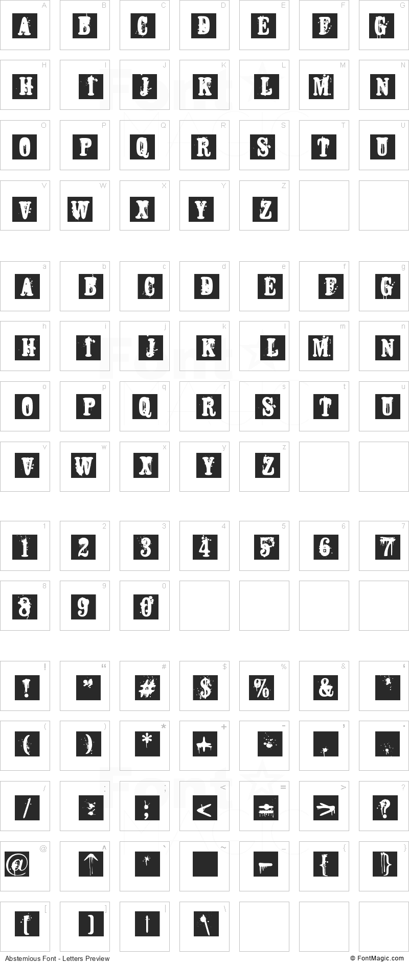 Abstemious Font - All Latters Preview Chart