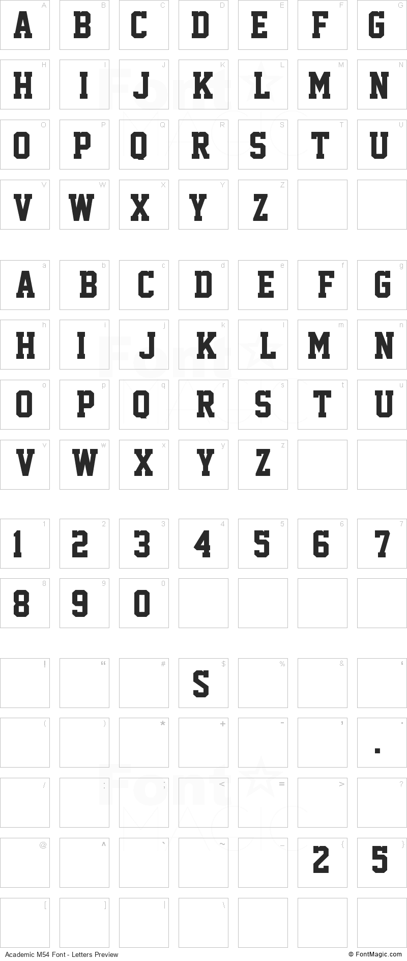 Academic M54 Font - All Latters Preview Chart