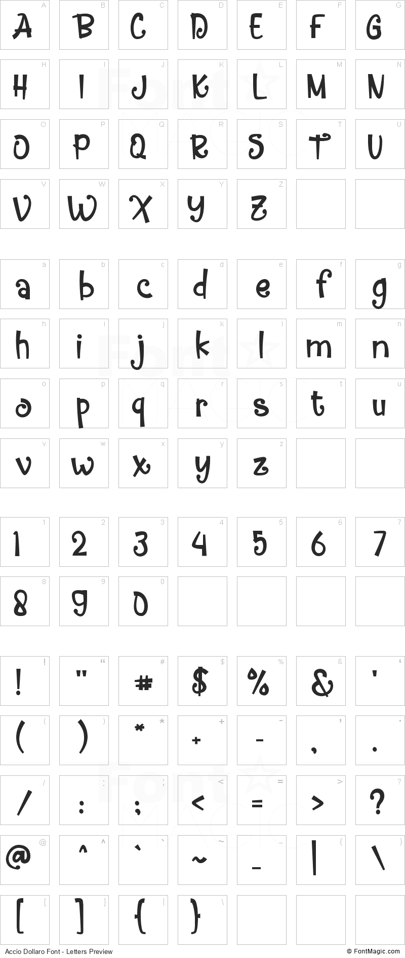 Accio Dollaro Font - All Latters Preview Chart