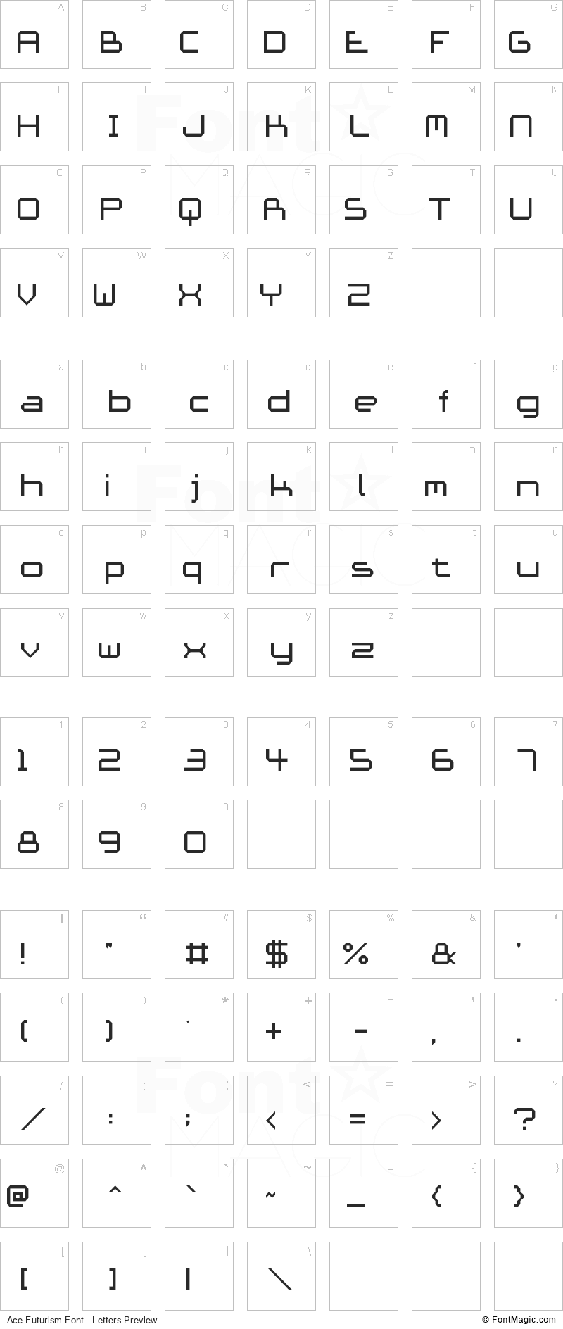 Ace Futurism Font - All Latters Preview Chart