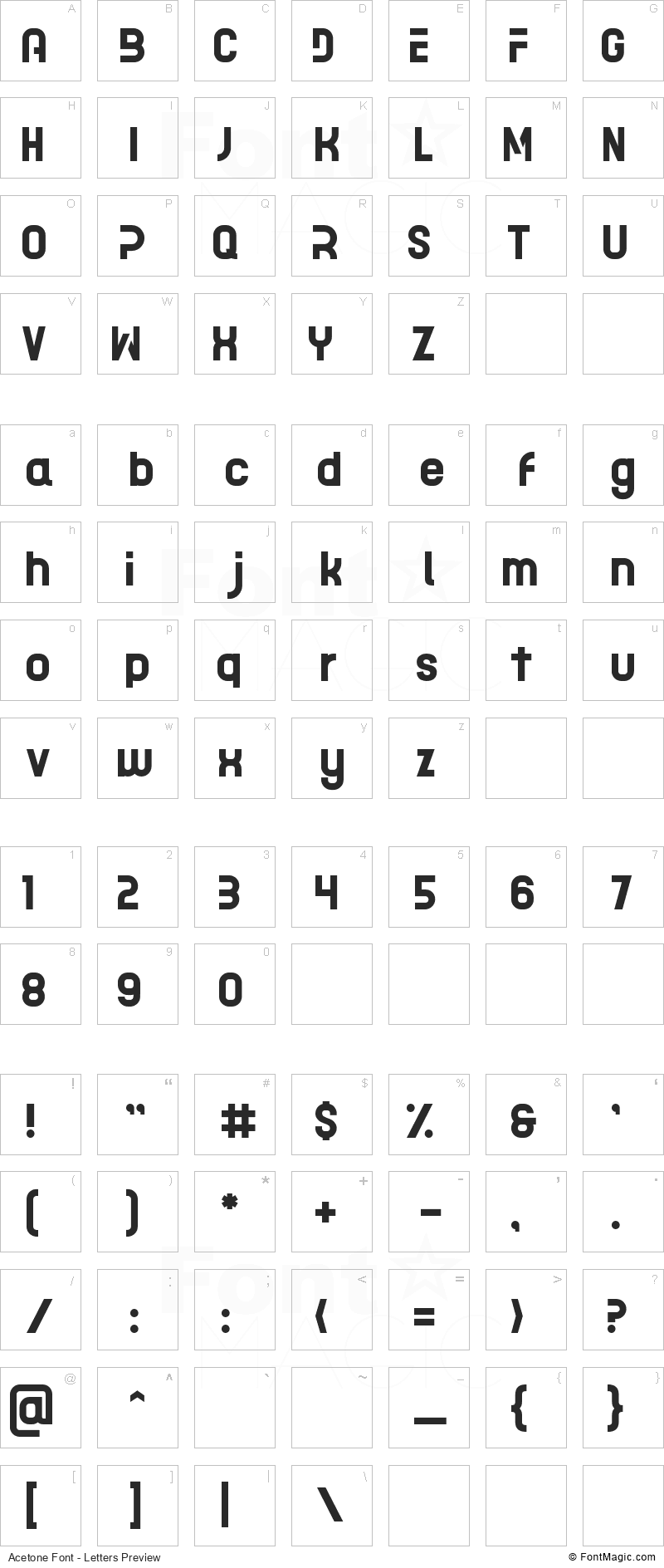 Acetone Font - All Latters Preview Chart