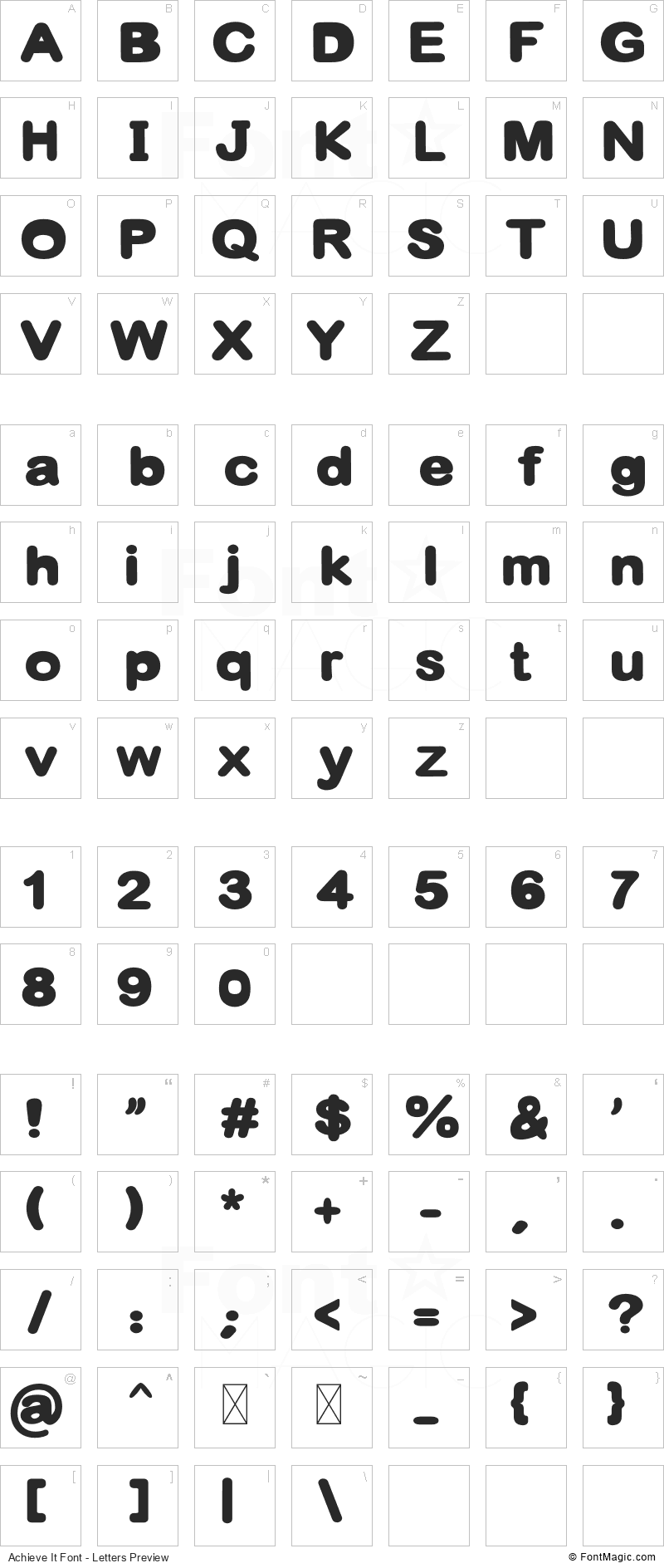 Achieve It Font - All Latters Preview Chart