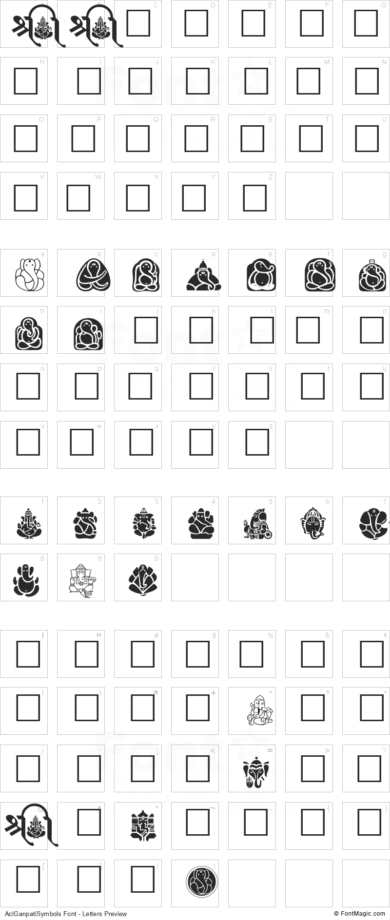 AclGanpatiSymbols Font - All Latters Preview Chart