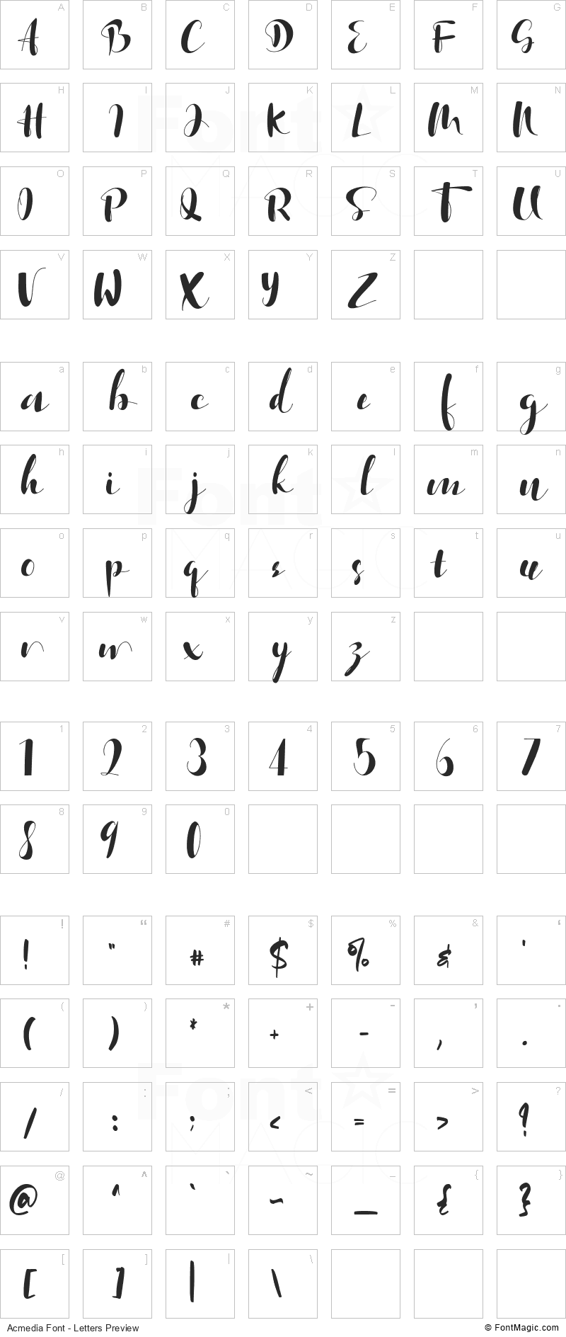 Acmedia Font - All Latters Preview Chart