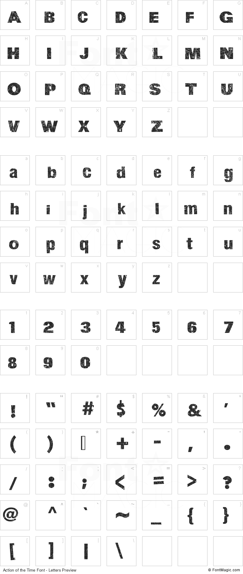 Action of the Time Font - All Latters Preview Chart