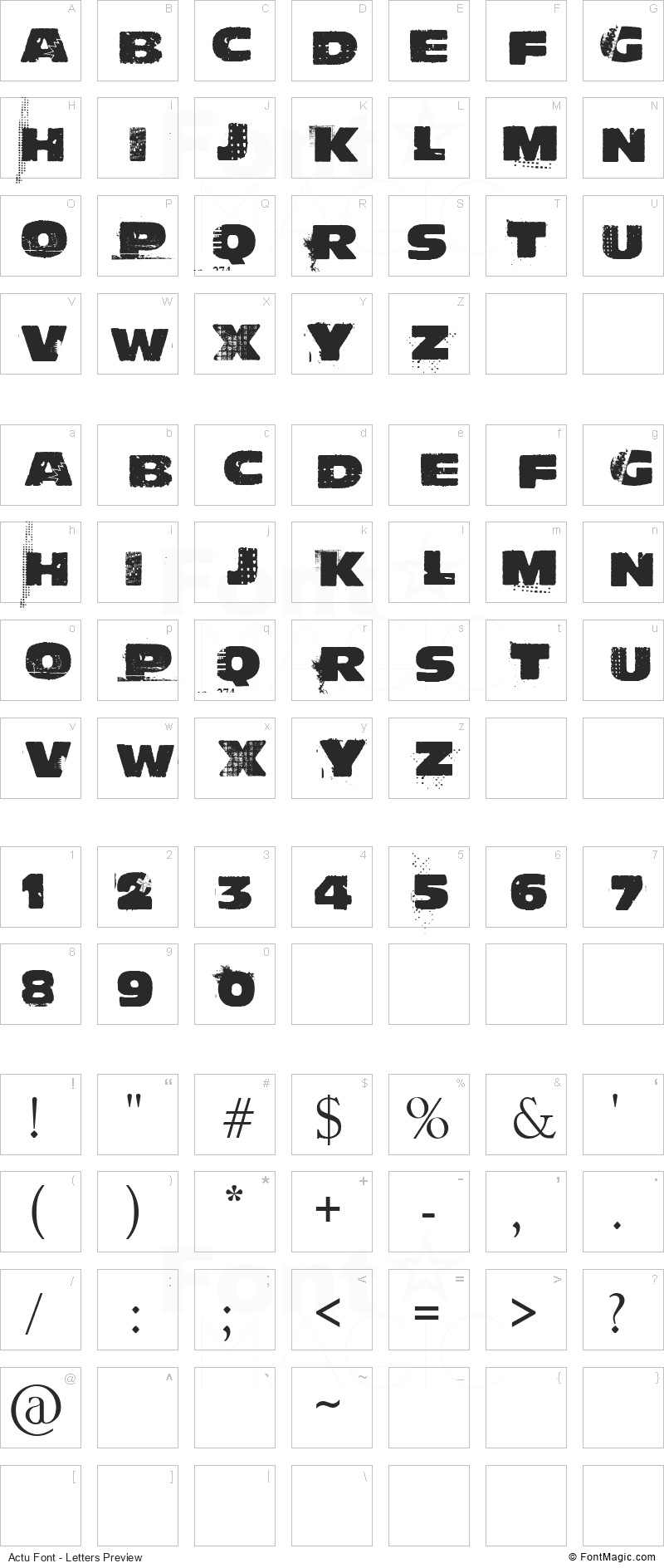 Actu Font - All Latters Preview Chart