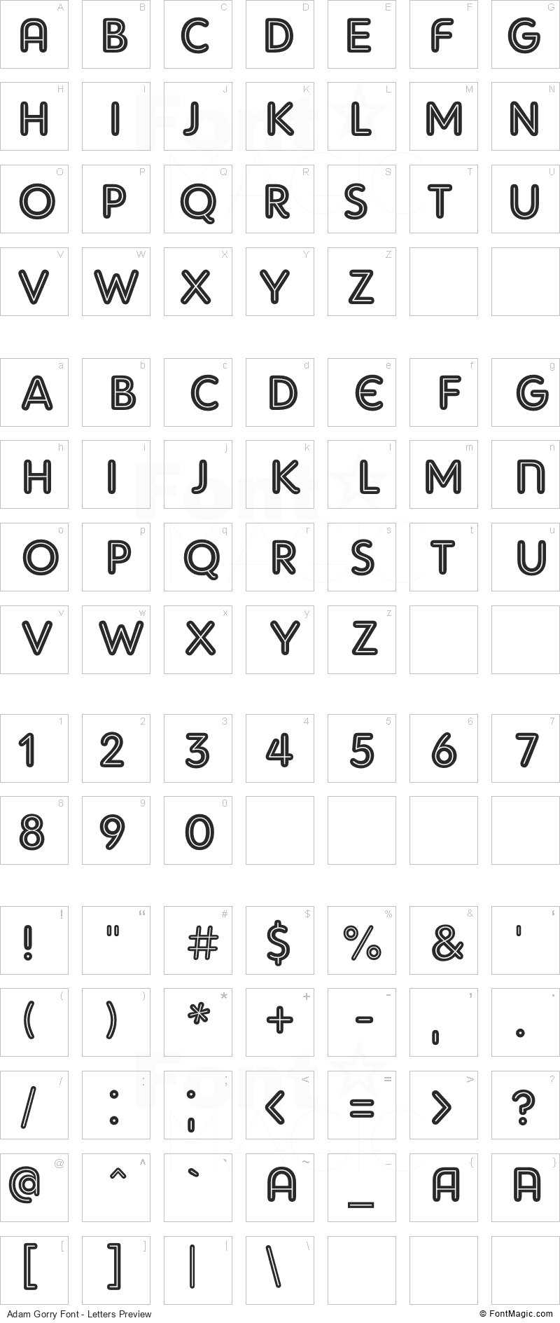 Adam Gorry Font - All Latters Preview Chart