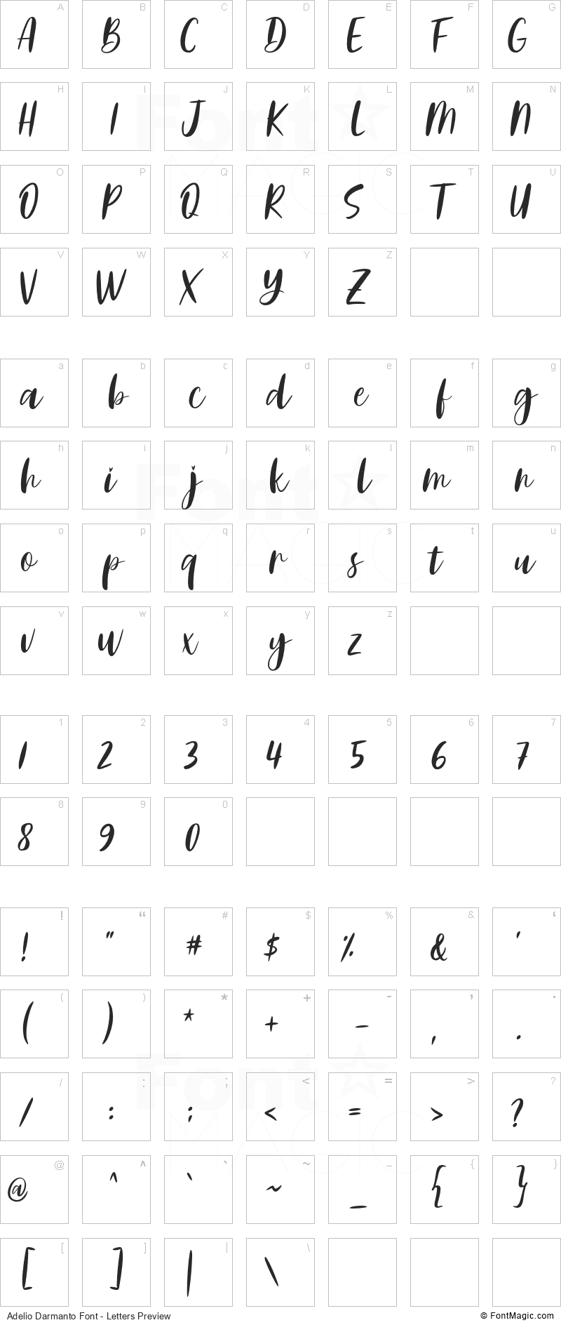 Adelio Darmanto Font - All Latters Preview Chart