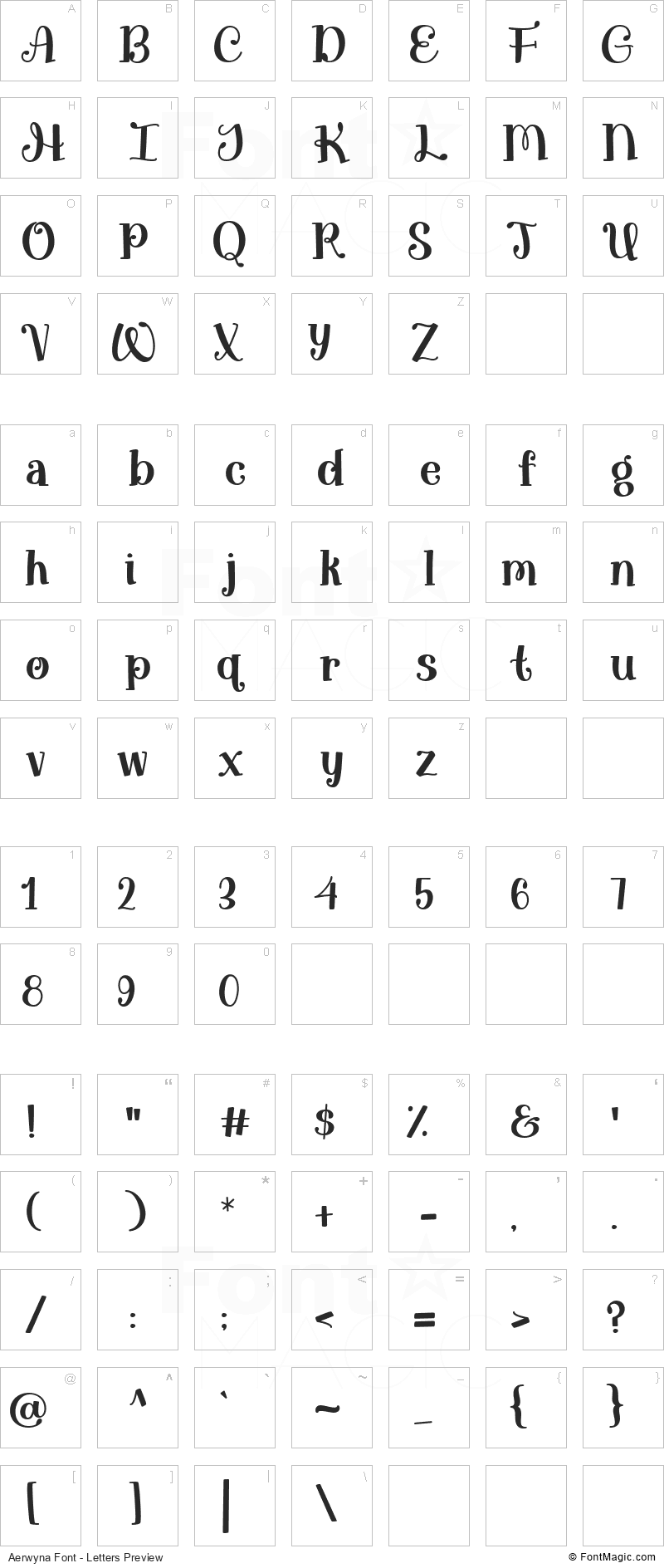 Aerwyna Font - All Latters Preview Chart
