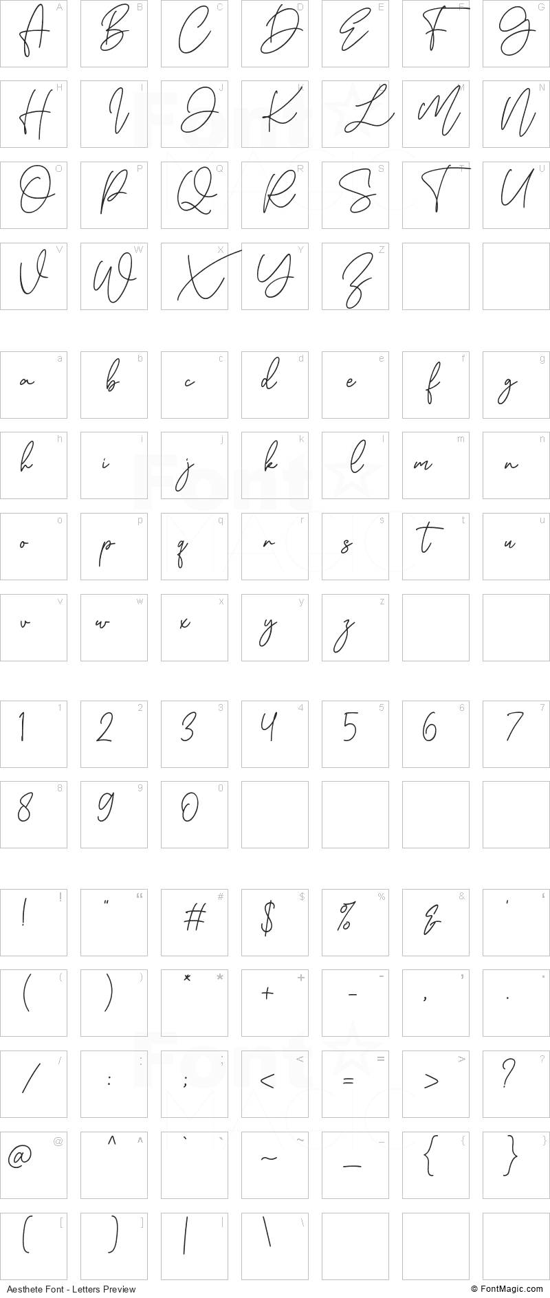 Aesthete Font - All Latters Preview Chart