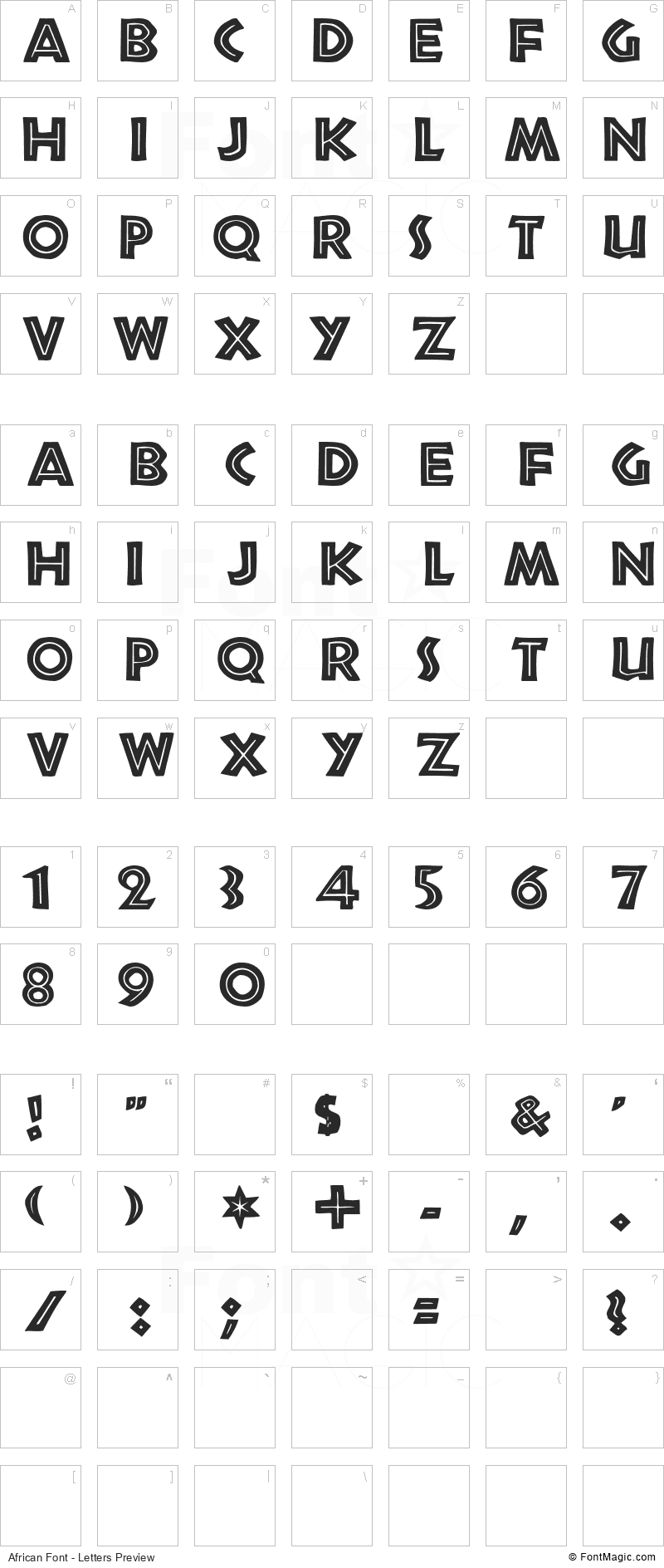 African Font - All Latters Preview Chart