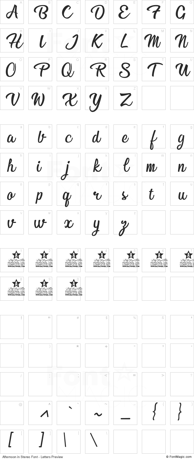 Afternoon in Stereo Font - All Latters Preview Chart