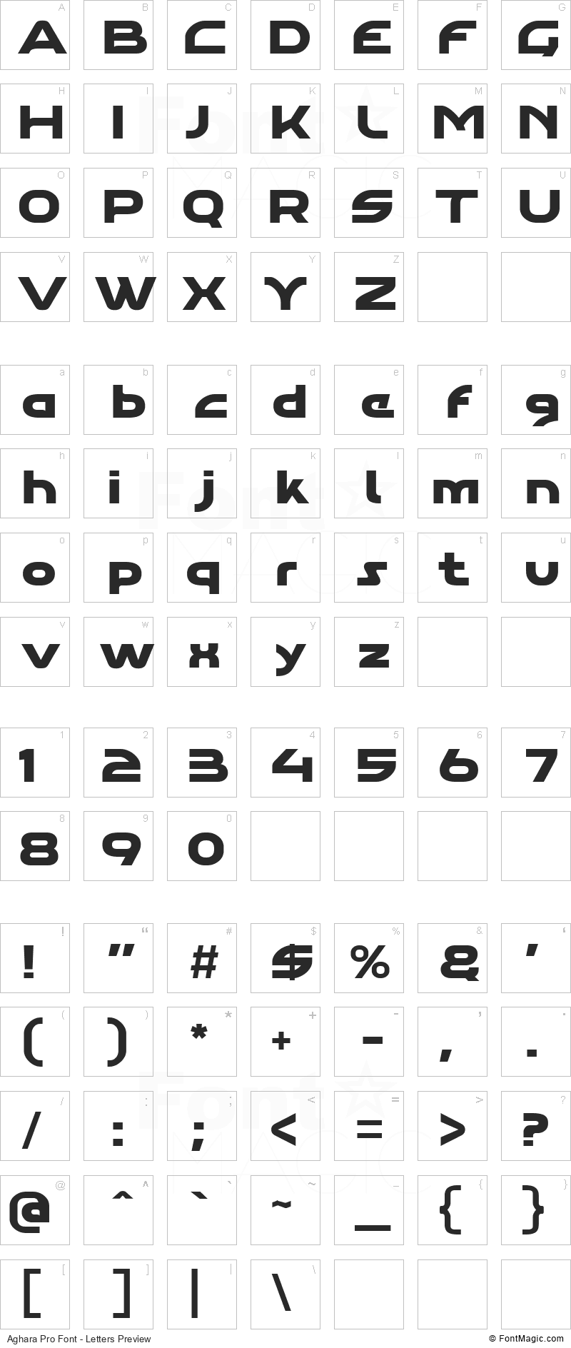 Aghara Pro Font - All Latters Preview Chart