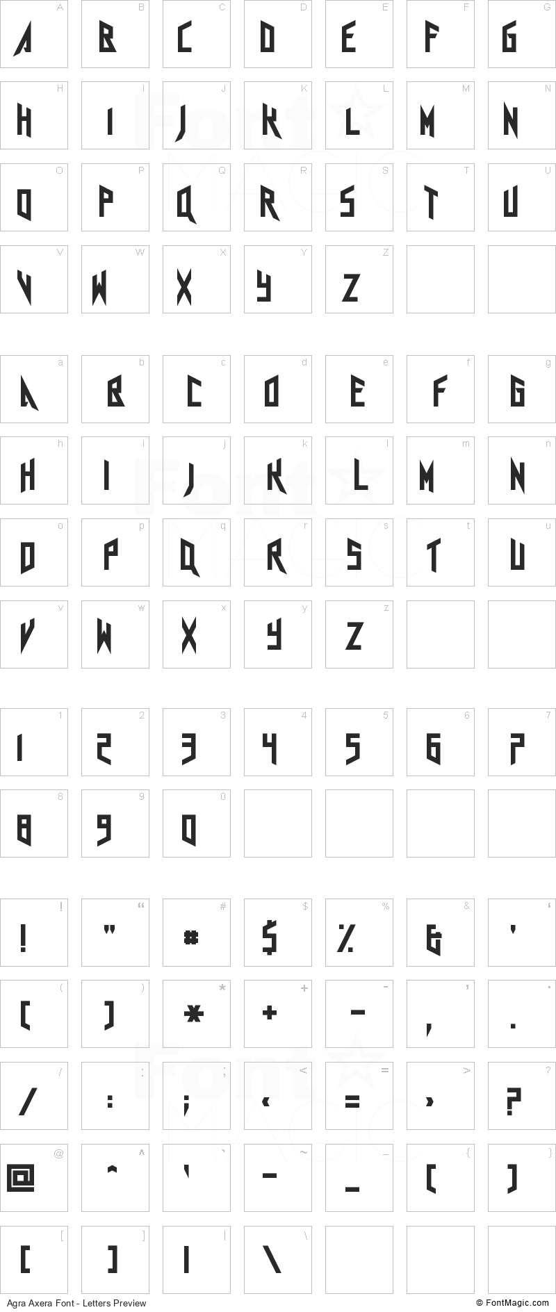Agra Axera Font - All Latters Preview Chart