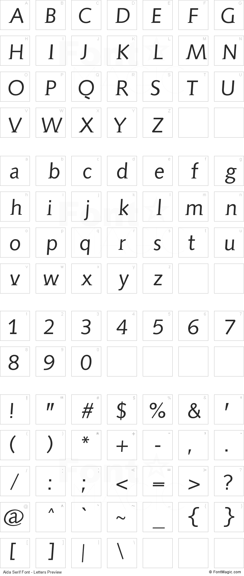 Aida Serif Font - All Latters Preview Chart