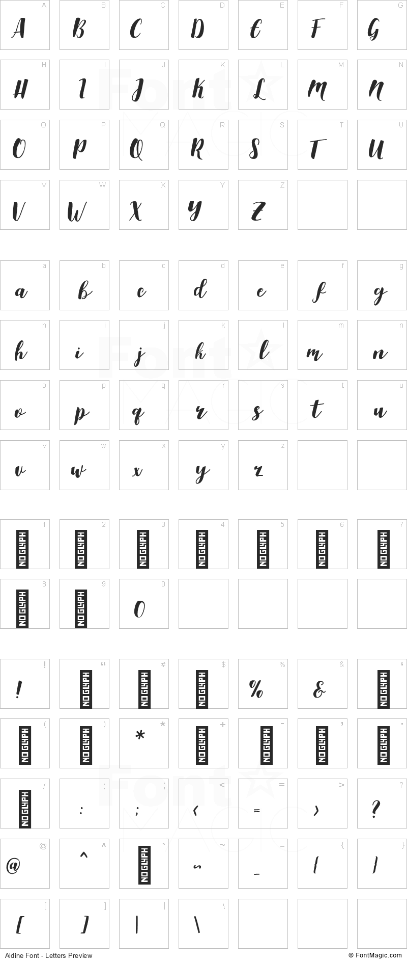 Aldine Font - All Latters Preview Chart