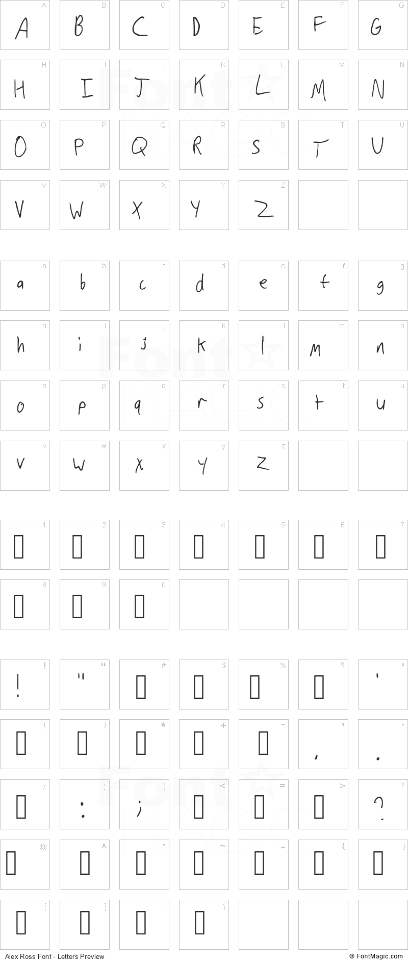Alex Ross Font - All Latters Preview Chart