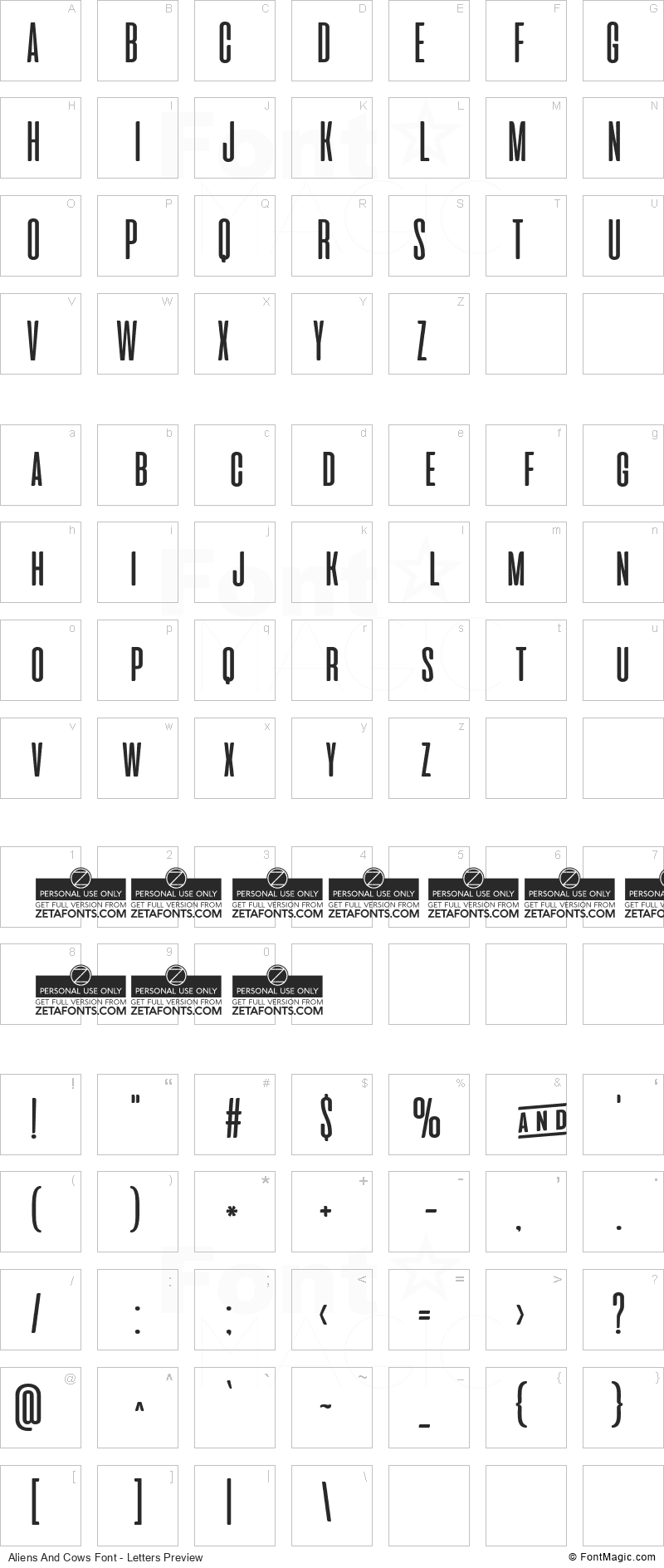 Aliens And Cows Font - All Latters Preview Chart