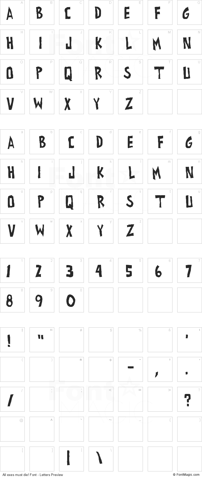 All exes must die! Font - All Latters Preview Chart