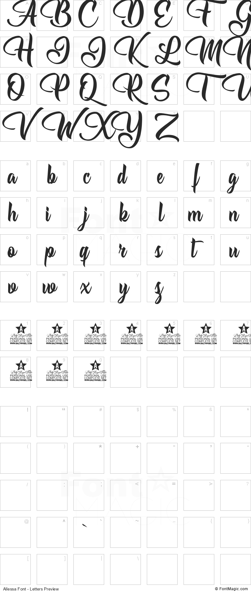 Allessa Font - All Latters Preview Chart