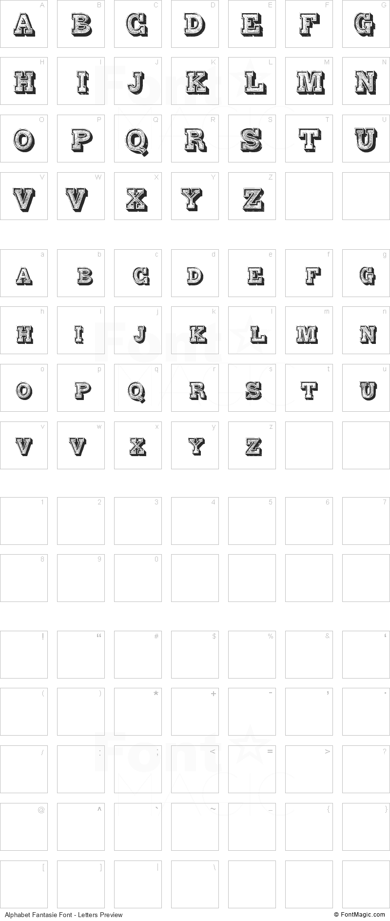 Alphabet Fantasie Font - All Latters Preview Chart