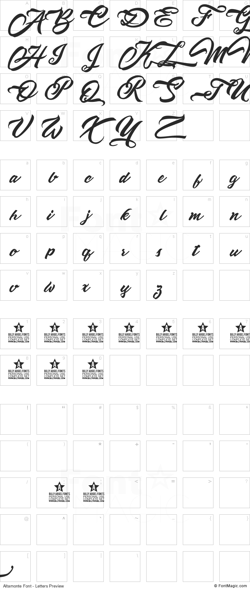 Altamonte Font - All Latters Preview Chart