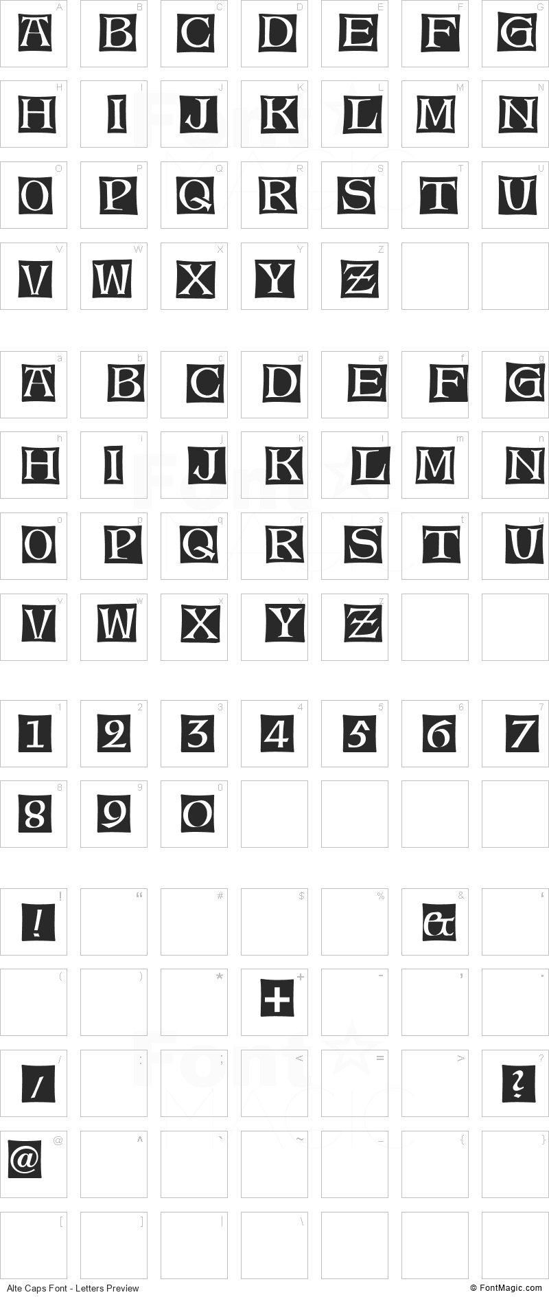 Alte Caps Font - All Latters Preview Chart