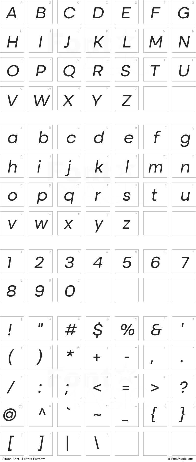 Altone Font - All Latters Preview Chart
