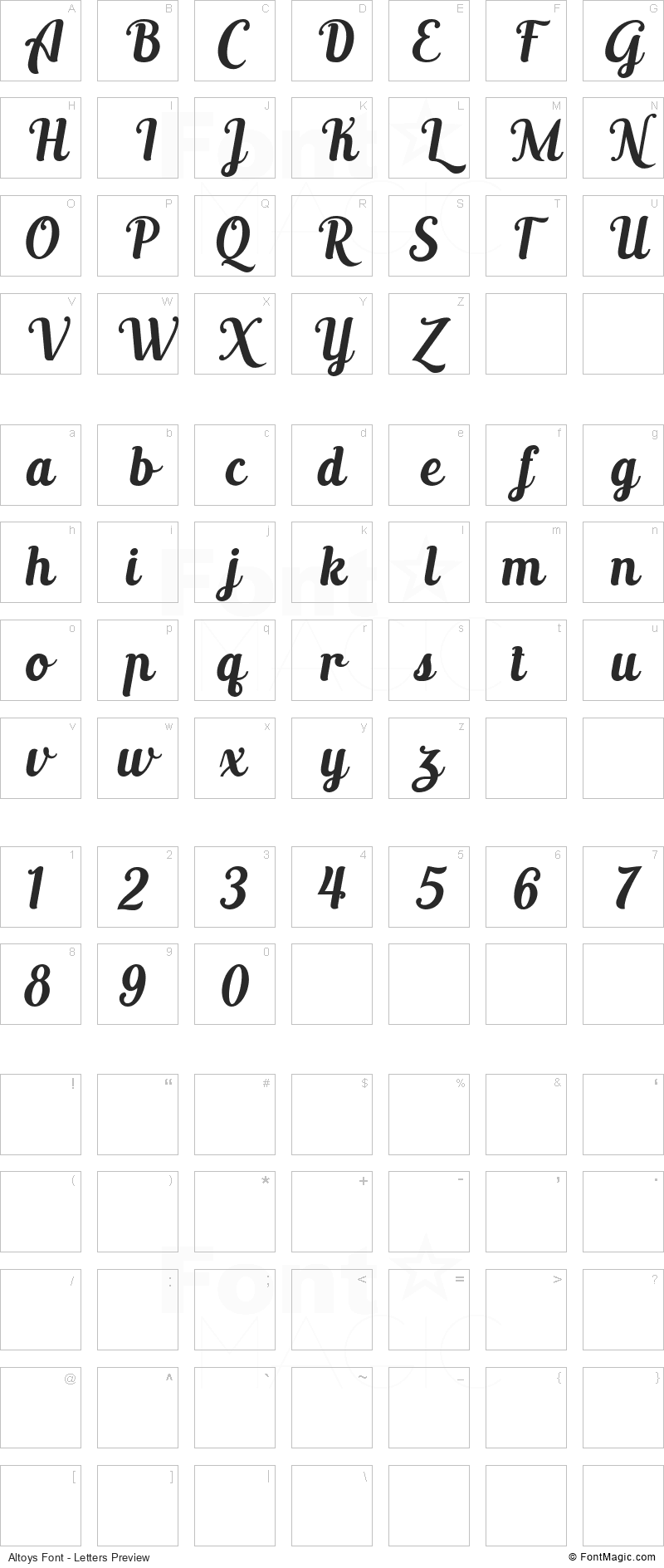 Altoys Font - All Latters Preview Chart
