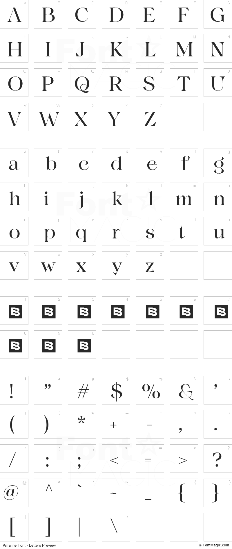 Amaline Font - All Latters Preview Chart