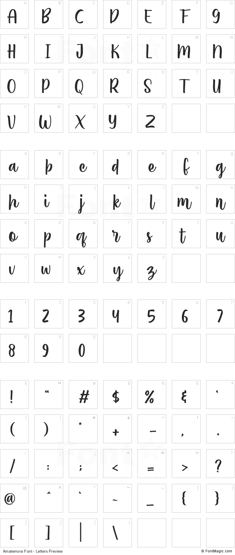 Amatemora Font - All Latters Preview Chart