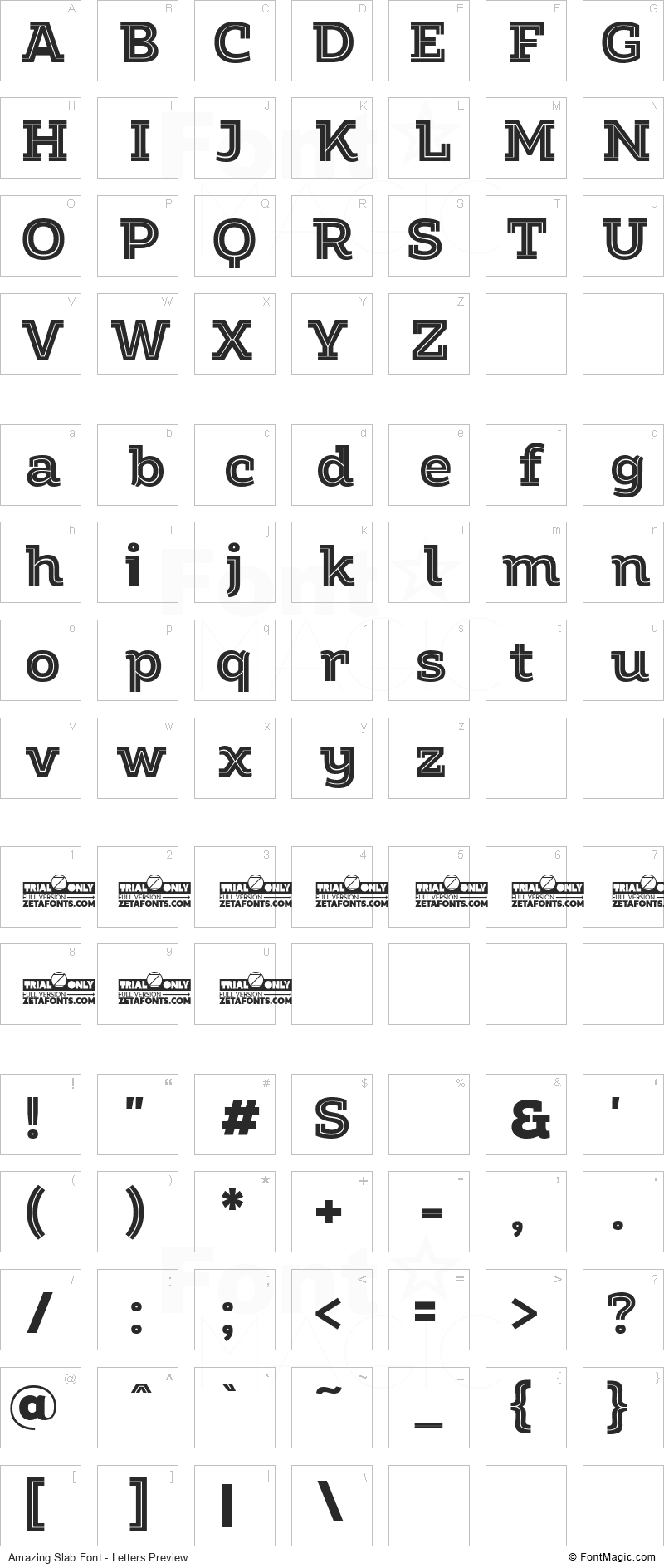 Amazing Slab Font - All Latters Preview Chart