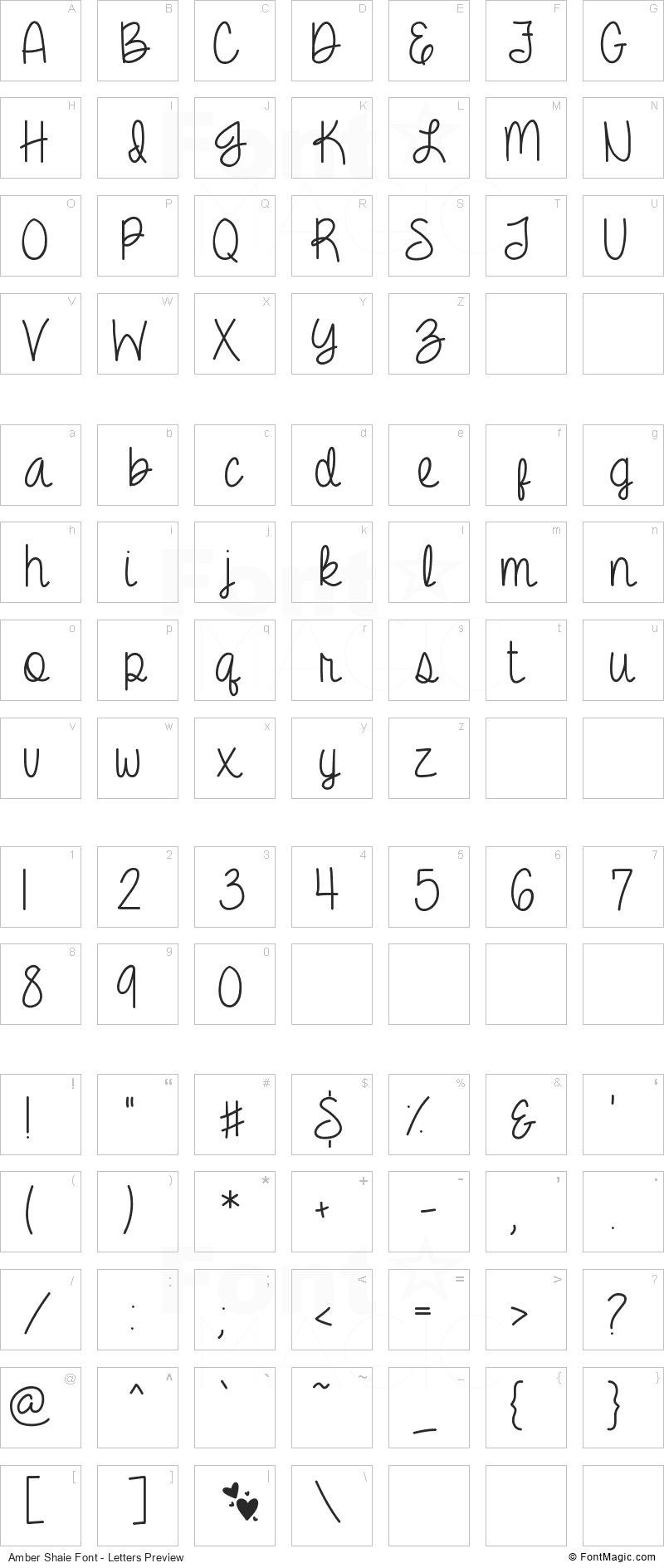 Amber Shaie Font - All Latters Preview Chart