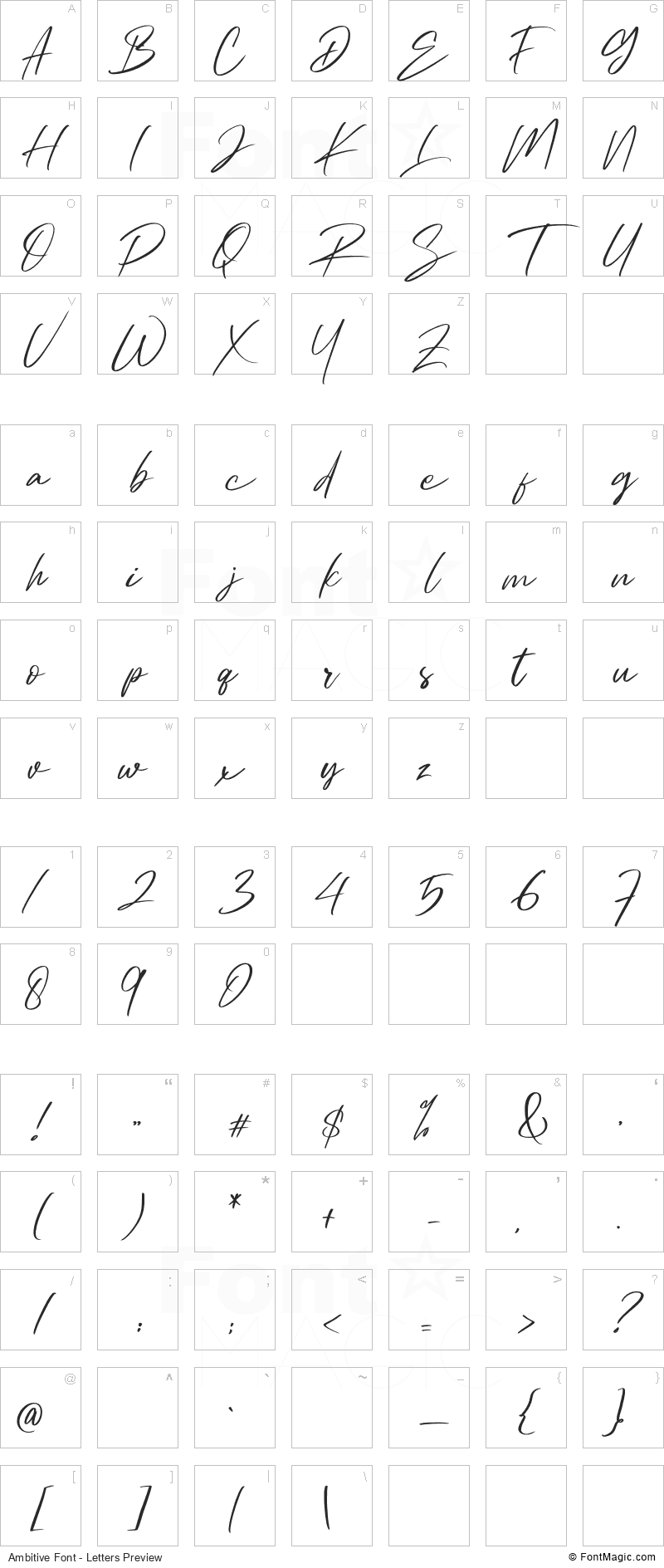 Ambitive Font - All Latters Preview Chart