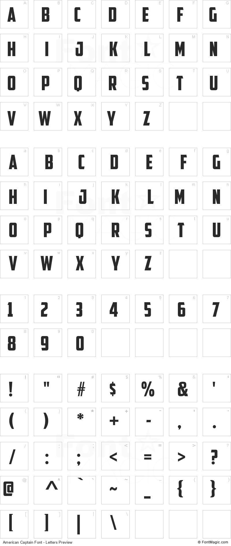 American Captain Font - All Latters Preview Chart