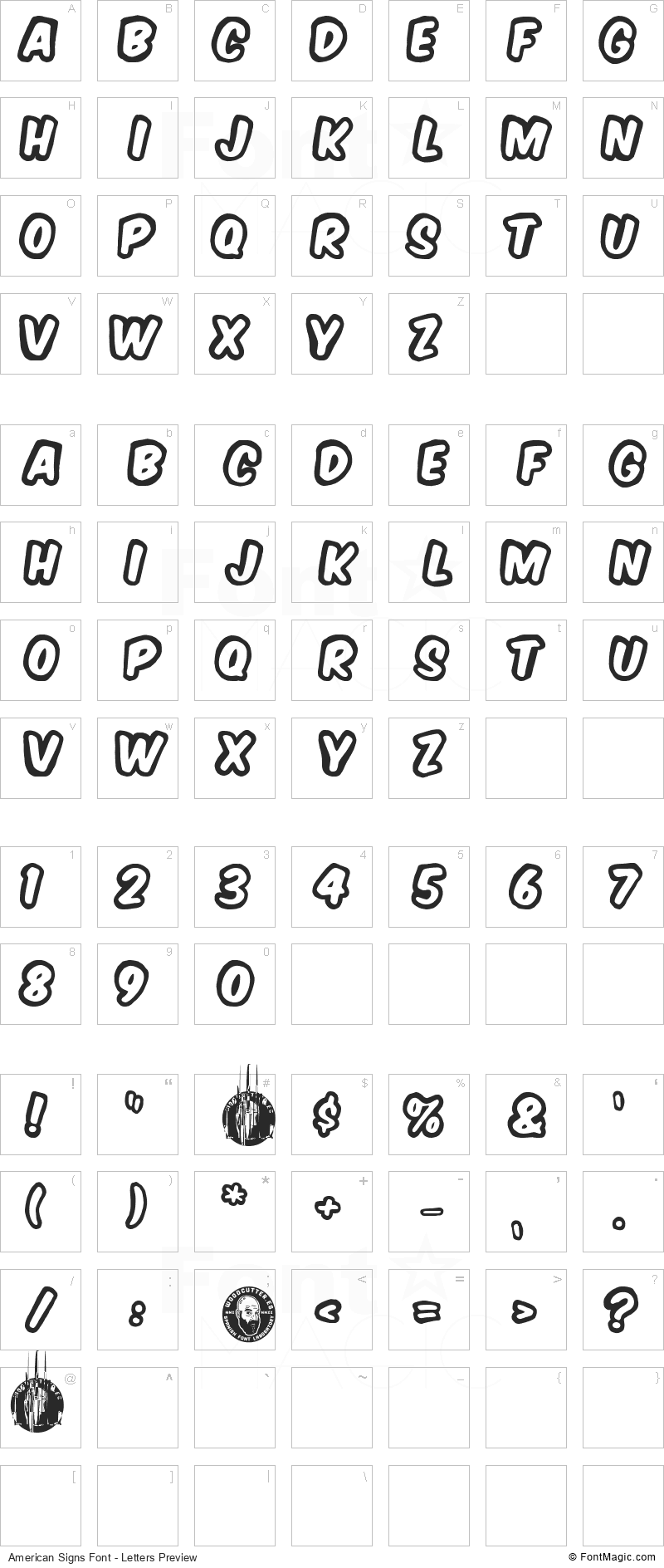 American Signs Font - All Latters Preview Chart