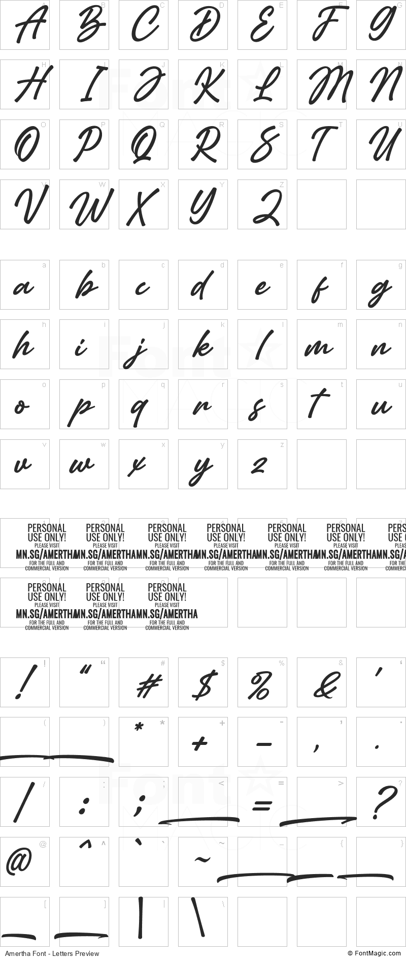 Amertha Font - All Latters Preview Chart