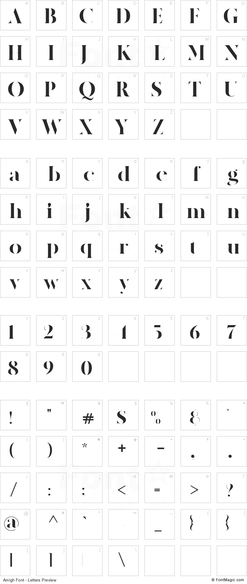 Amigh Font - All Latters Preview Chart