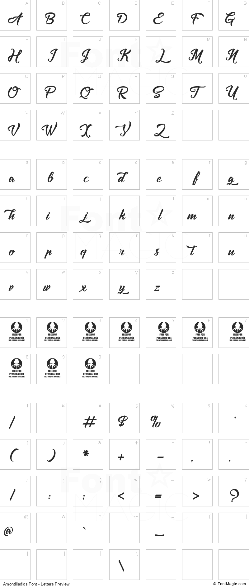 Amontilladios Font - All Latters Preview Chart